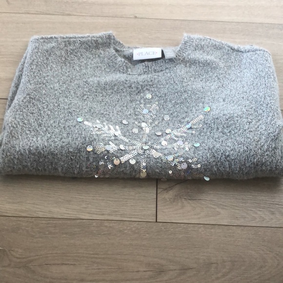 The Children’s Place | Grey Sequin Snowflake Sweater | Girl’s Grey Knitted Top - Picture 6 of 8
